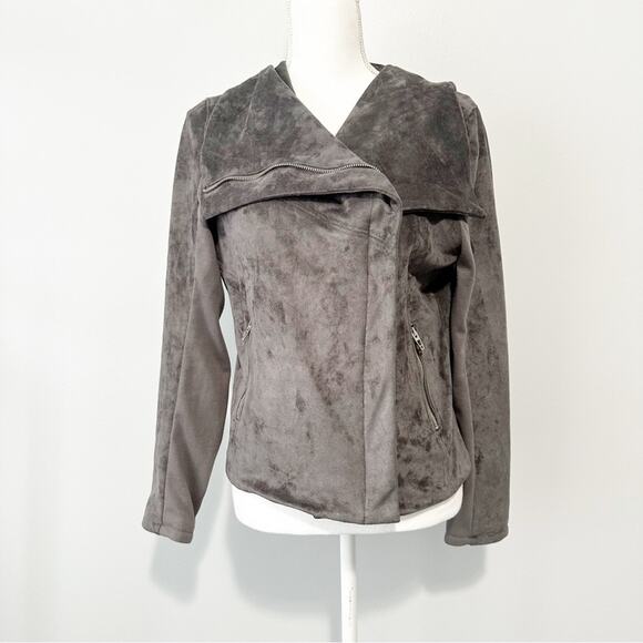 Blank NYC Gray moto Teddy Jacket suede plush coat size medium - Picture 5 of 12